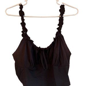 Black Ruffled 1x Strappy Crop Top With Adjustable Tie Front